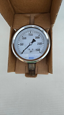 WIKA 0-3000PSI Pressure Gauge Bottom Mount 1/2'' NPT Liquid Filled 4'' Face