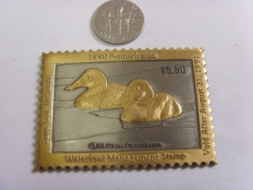 1990 Pennsylvania Game Commission gestión aves acuáticas sello de metal patos 50072 - Imagen 7 de 7