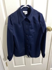 Vintage Womens Devon Navy Blue 1970s Polyester Blazer Shirt Jacket Sz 14