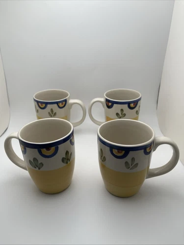 Set of 4 TALAVERA by Philippe Richard Coffee Mug Cup Yellow Blue Floral Vintage