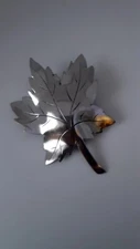 Vintage Etched Shiny Silvertone Leaf Brooch/pin