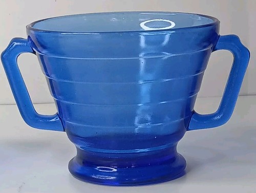Vintage Hazel Atlas MODERNTONE Creamer and Sugar Set Cobalt Blue - Picture 4 of 4