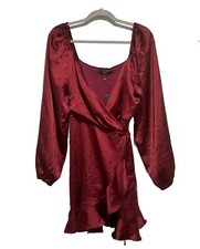 NWT Lulu's Life's Women's Ruffled Wrap Dress A Cabaret Burgundy Satin X-Large