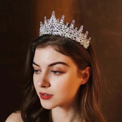 Silver crown tiara Purple gems diadem bridal prom birthday Silver crown tiara Purple gems diadem bridal prom birthday