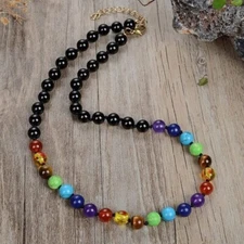 Natural Black Onyx Chakra Stone Choker Necklace Beaded Necklace Handmade 18inch