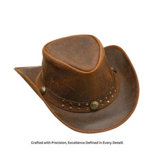 Vintage Brown Leather Cowboy Hat Western Outback Style with Studded Band