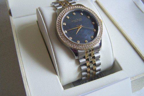 NEW Anne Klein 12/7743BMTT Women's 36mm Crystal Accent Black MOP Dial Watch NWT - Picture 2 of 4