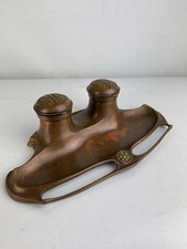 Antique Art Nouveau Patinated Copper Finish Double Ink Well