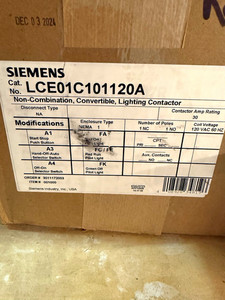 Siemens LCE01C101120A Convertible Lighting Contactor 30A 120VAC 2-Pole 1NO/1NC