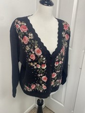 Vintage Cardigan Embroidered Flowers Cottagecore Bohemian Grannycore
