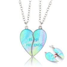 Best Friend Necklaces for 2 Girls Colorful Illusion Matching Heart Necklaces for