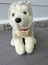 FAO Schwarz SIBERIAN HUSKY Wolf Puppy Dog 10" Plush one blue eye one brown eye.