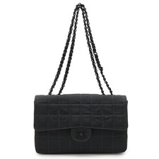 Chanel Nylon Jacquard Leather Shoulder Bag Women Black One Size