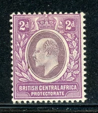 BRITISH CENTRAL AFRICA 61 SG60 MH 1903-04 2p vio KEVII Wmk Crown CA CV$5