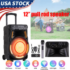Portable 12" Bluetooth Speaker Sound-Activated Lights AUX USB for Party Karaoke