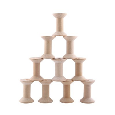 10x Wooden Empty Thread Spools Natural Wood Color 47mm X31mm SET