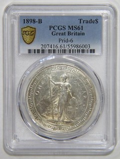GRAN BRETAGNA 1898 B $1 DOLLARO COMMERCIALE PCGS CLASSIFICATO MS61 MONETA MONDIALE ARGENTO 🌈⭐🌈