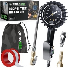 Rhino Usa 0-100 Psi Tire Pressure Gauge Inflator Brass Chuck