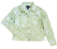 CHARTER CLUB Women's Lightweight Green  White Cotton Jacket Petite Small Flawed