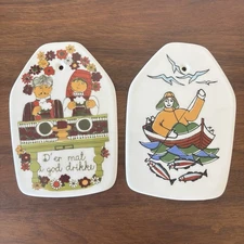 2 Torskefiske Figgjo Flint Handpainted Silkscreen Turi Gerd Ceramic Wall Decor