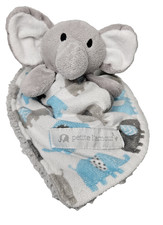 petite l'amour Elephant Lovey Security Blanket Gray Grey Blue Fleece Sherpa