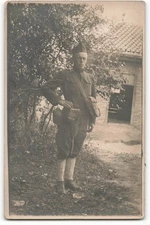 U.S. Army Soldier from World War I Haversack, Gas Mask VTG Postcard VPC2.