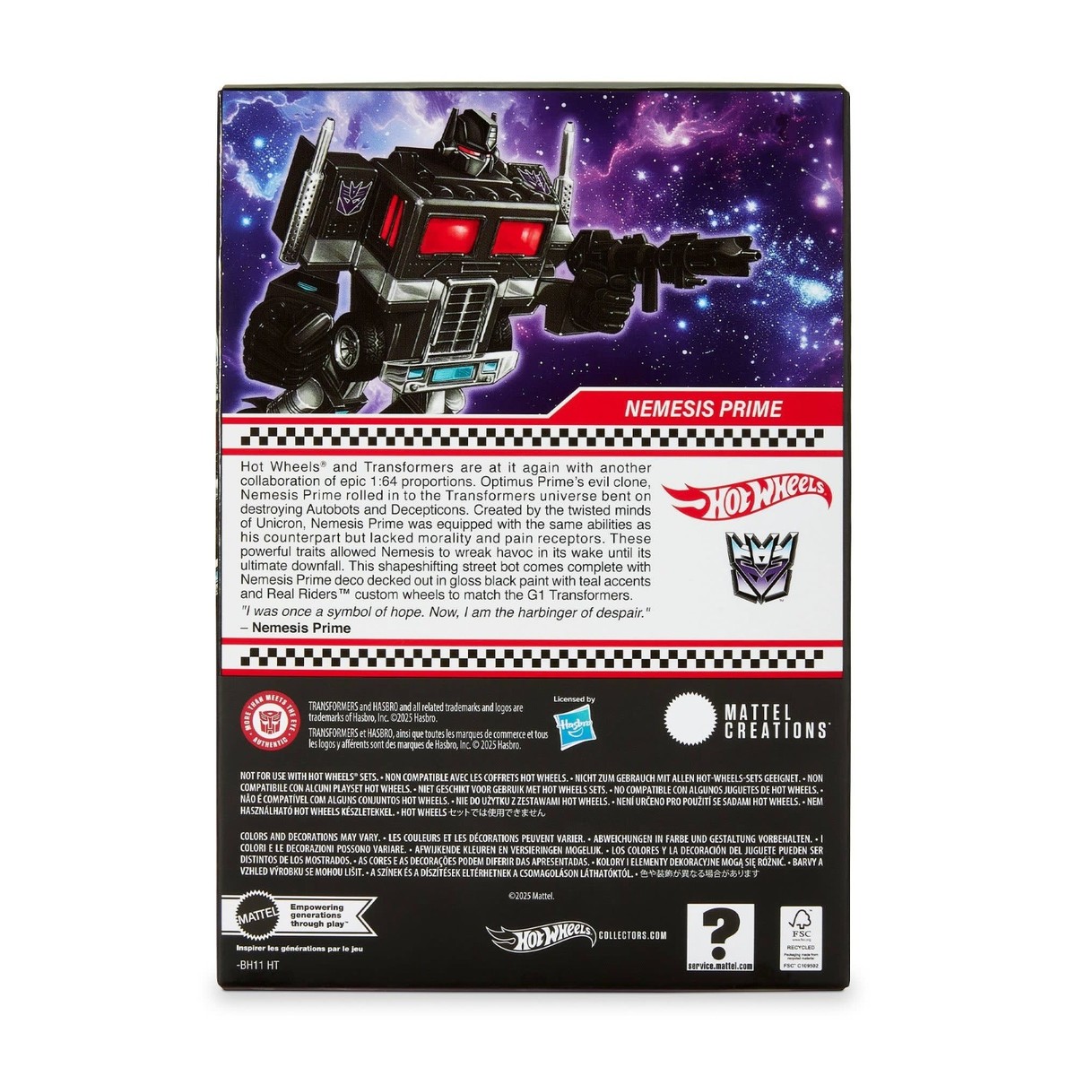 Hot Wheels X Transformers Nemesis Prime RLC - In hand Brand new