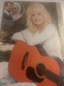 Dolly Parton Magazine Picture In White Sweater With Her Guitar 8 X 10.5