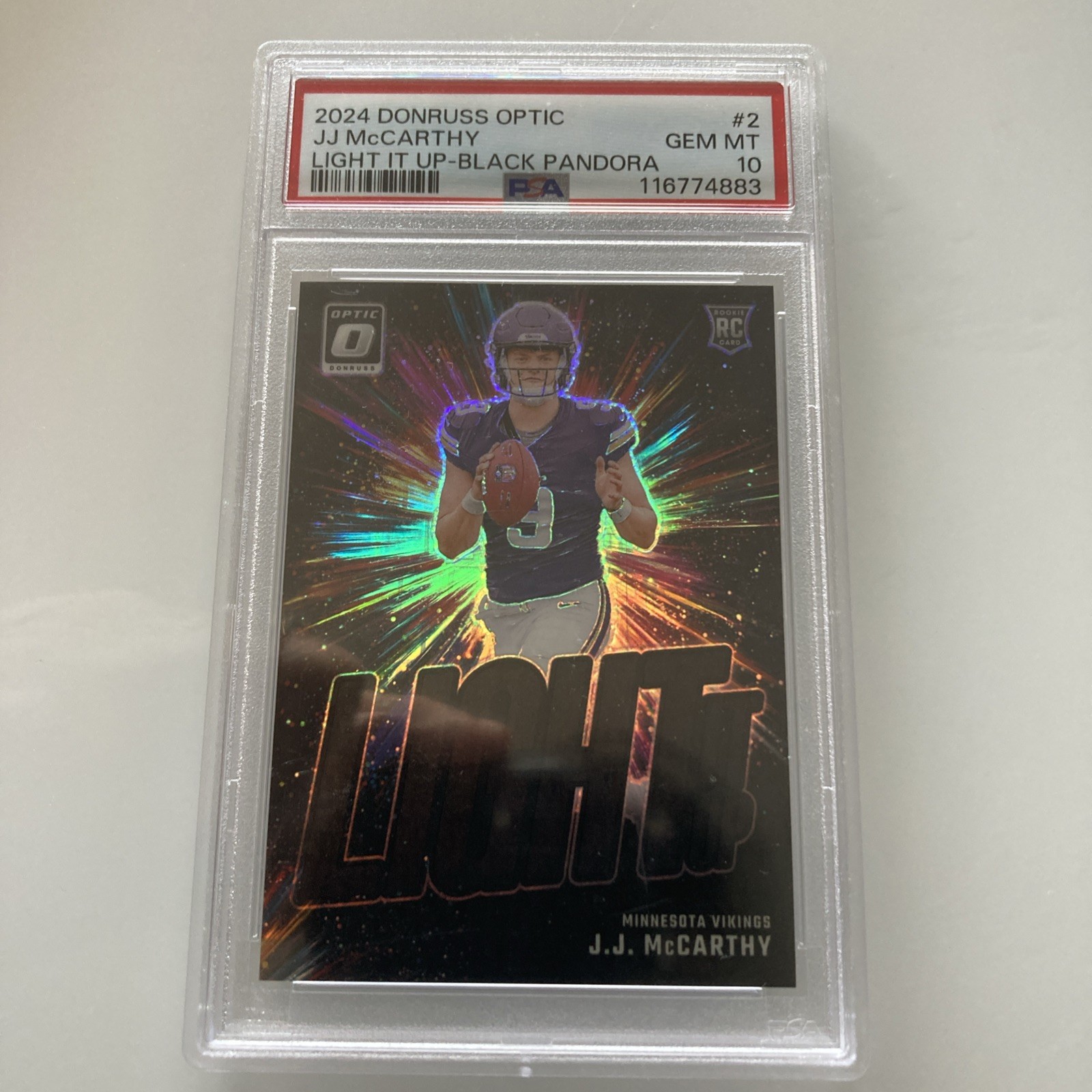 2024 Panini Donruss Optic - Light It Up J.J. McCarthy #2 Black Pandora Prizm /25