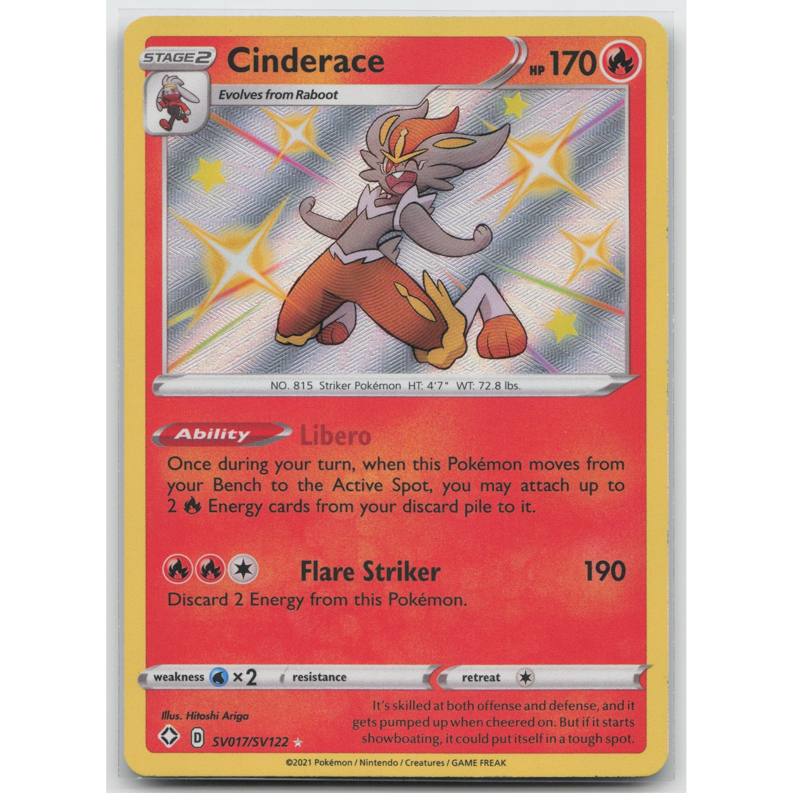 Cinderace Holo Shining Fates: Shiny Vault SV017/SV122 Shiny Holo Rare NM Pokemon