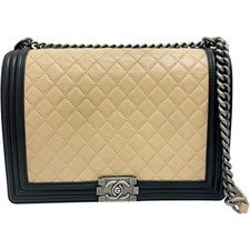 Chanel Boy Chanel Leather Shoulder Bag Women Beige One Size