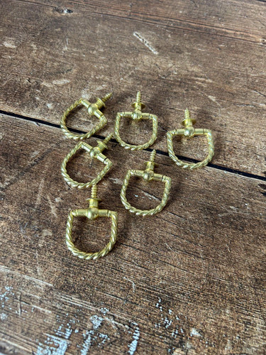 Set of 6 - Vtg Brass Art Display Braided Hangers Gold D-Rings For Hanging