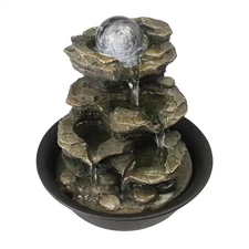 8.3 In. Resin Cascading Tabletop Fountain with Spinning Orb and LED Lights, 4-Ti