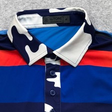 G/Fore Polo Shirt Men's Medium Blue Stripe Golf Performance Stretch Lightweight