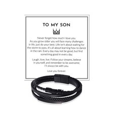 To My Son Bracelet from Mom Dad Mens Leather Braided Bracelet 7.5 Inches
