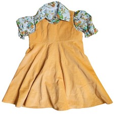 Vintage 70s Corduroy Jump Dress Yellow Cute Toddler 24 Mo 2 T Retro