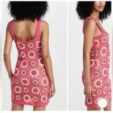 MINKPINK Harlow Crochet Granny Square Mini Dress Womens Medium Boho Scoop Retro