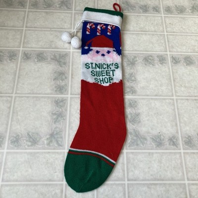 Vintage Knitted  1980s Christmas Stocking St Nick's Sweet Shop  22'' long