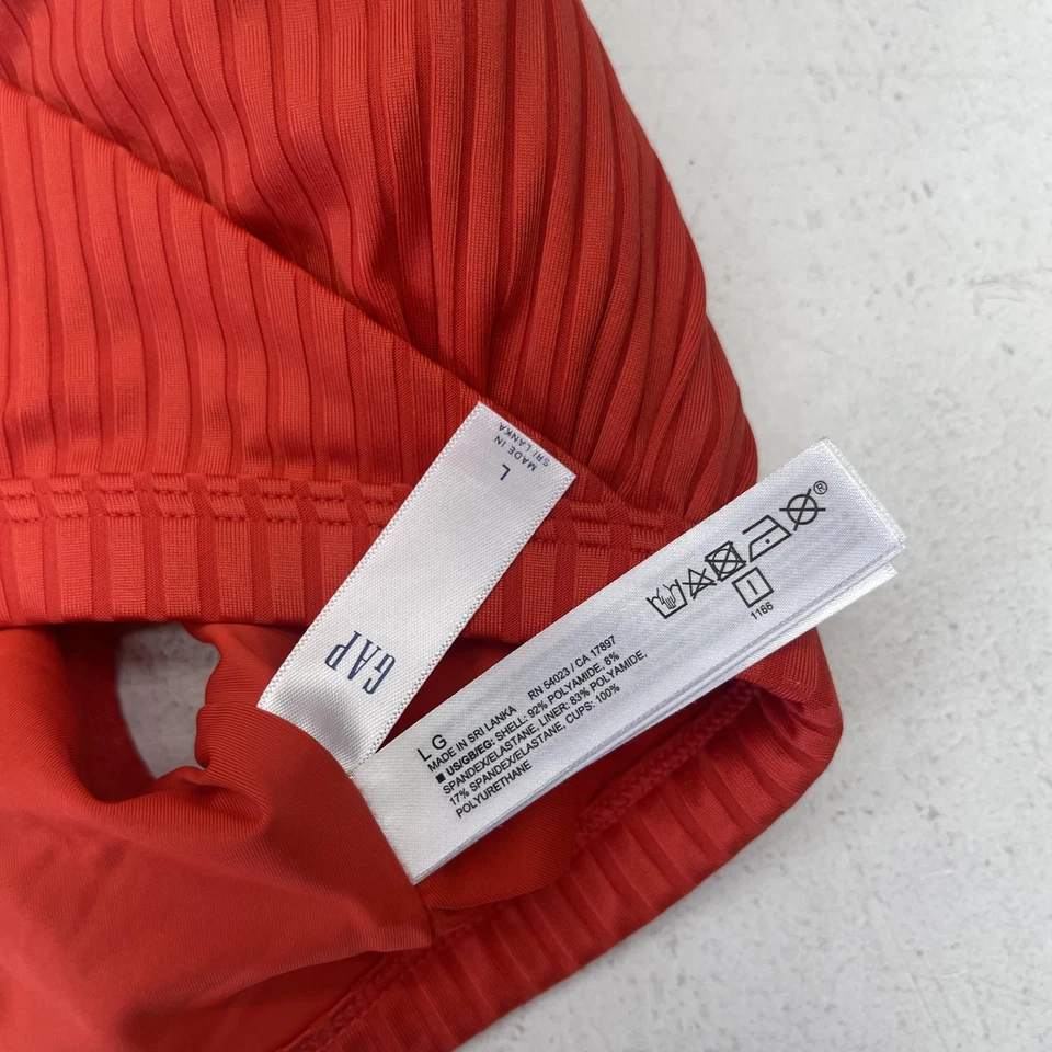 GAP 比基尼游泳上衣女式大号海报红色罗纹胸罩包裹三角 V 领 — 第 3/4 张图片