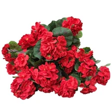 4PCS Artificial Geranium Flowers Red Faux Silk Geranium Floral Bushes 14.2 In...