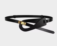 Genuine Leather Waist Thin Belt With Hook Buckle Adjustable