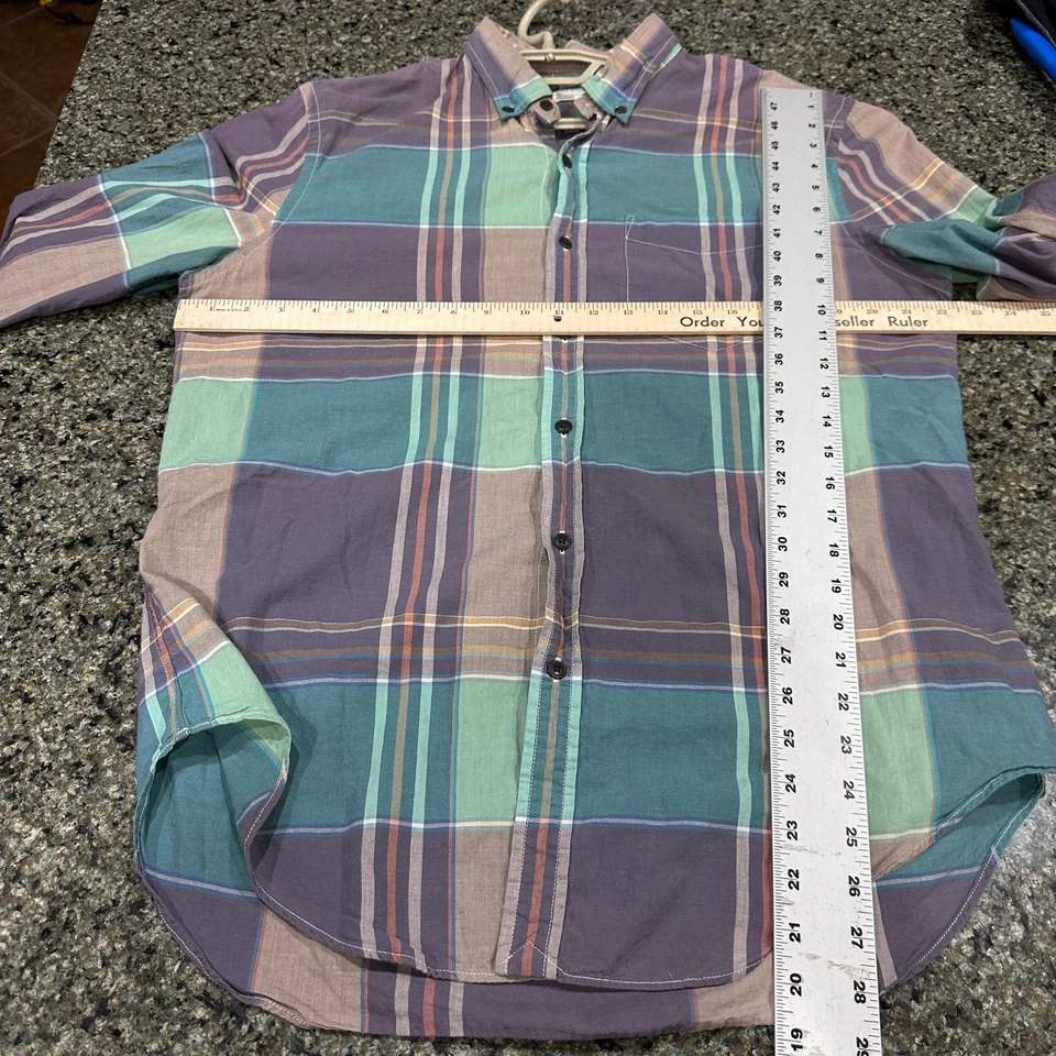 Camisa Club Monaco Calce Ajustado a Cuadros Hombres XL 100% Algodón Púrpura Verde Marrón Preppy Foto 4 de 4