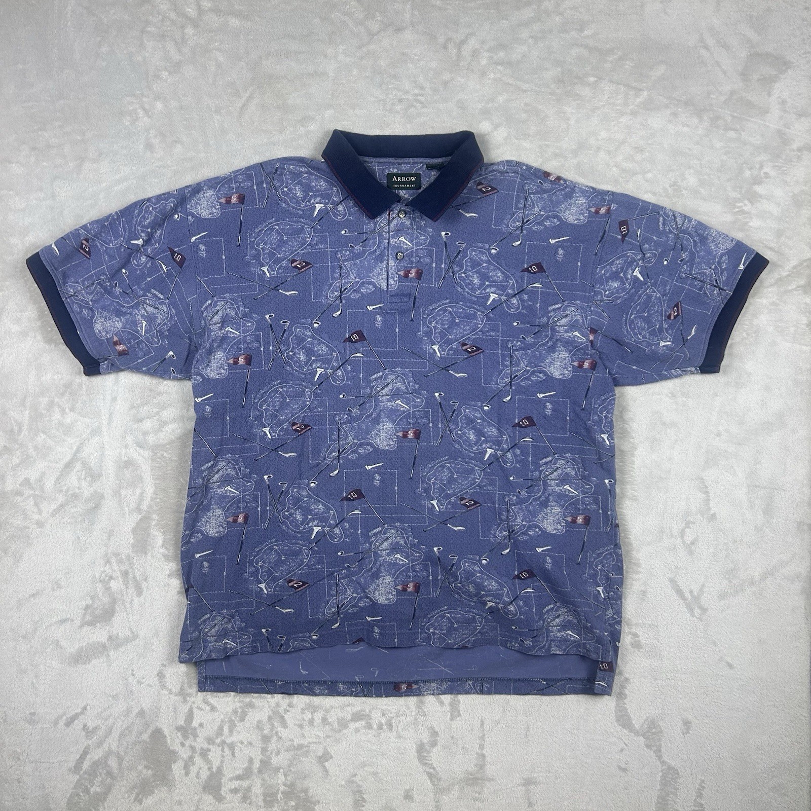 Vintage Arrow Tournament Golf Polo Shirt Mens XL All Over Print Golf Clubs