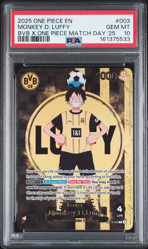 2025 ONE PIECE PROMOS BVB X ONE PIECE MATCH DAY 2025 #003 MONKEY D. LUFFY PSA 10