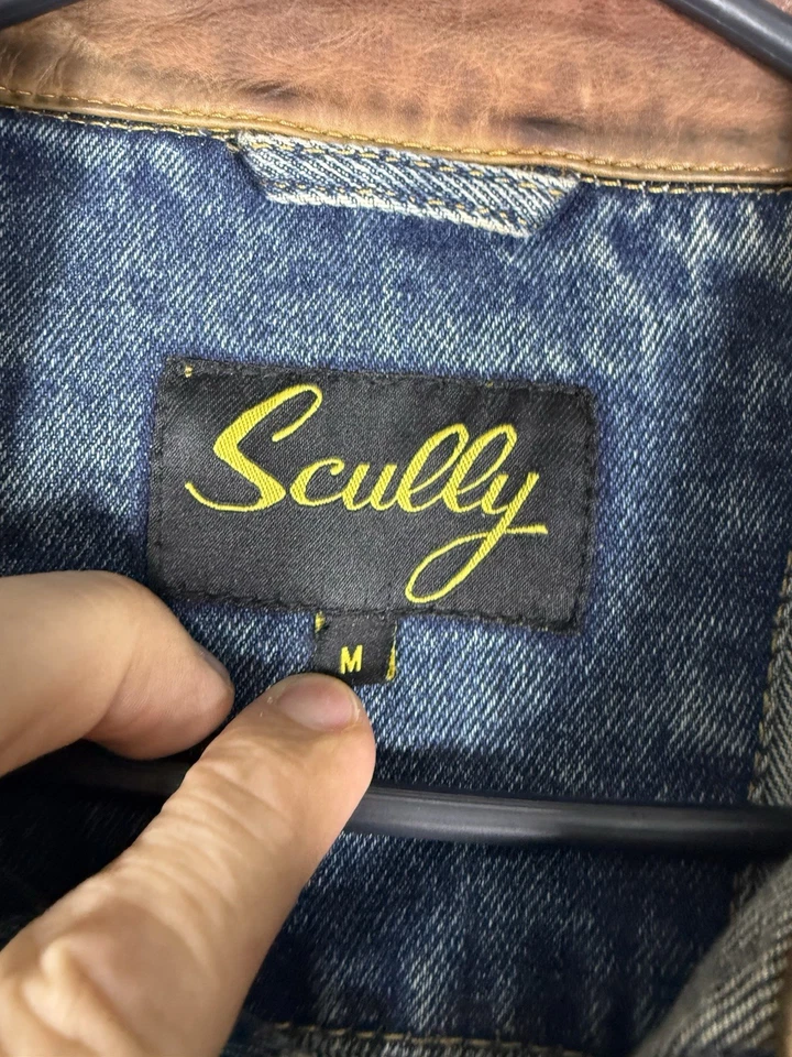Scully Denim Jacket Mens Medium Blue Jean Leather Trim Flap Pocket Western Rare - Image 4 of 4