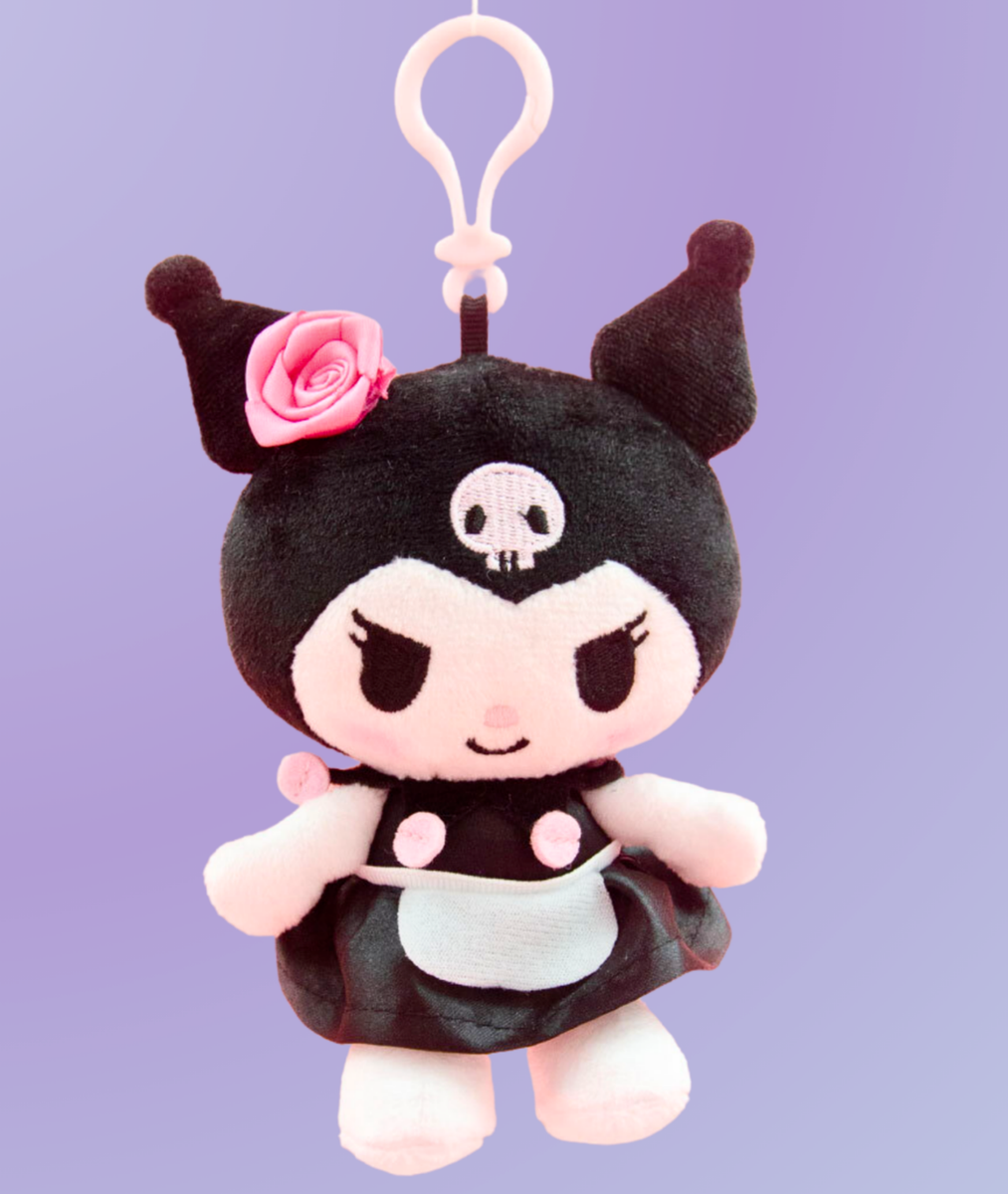 Sanrio Kuromi Pink Rose Plush Mascot Maid Clip-On Soft Toy Dangler