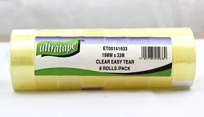 8 Rolls Ultratape Clear Packing Tape - 19mm X 33M (Clear Sellotape/Cellotape), Easy Tear