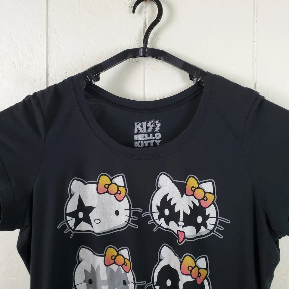 Kiss X Hello Kitty Shirt Womens Size 1 Black Scoop Neck Short Sleeve Graphic - Image 2 of 4