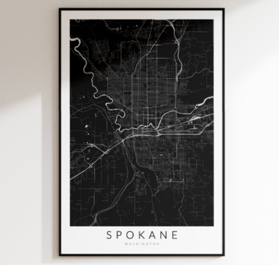 Poster Spokane Washing, Map Print of Washington Stat, Spokane Home Deco, Map Art