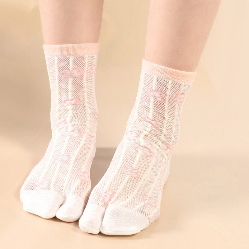 4 pares de calcetines de malla para mujer Tabi divididos de dos punteras kimono japonés Geta calcetines verano Foto 3 de 4